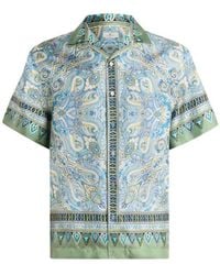 Etro - Silk Bowling Shirt With Placed Pocket-Square Paisley Print - Lyst