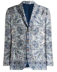 Etro - Single-Breasted Silk Jacket With Placed Pocket-Square Paisley Print - Lyst