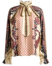 Etro - Silk Twill Blouse With Silk Scarf And Floral Geometric Motif - Lyst