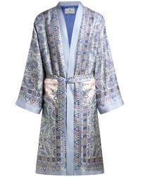 Etro - Silk Robe With Placed Pocket-Square Paisley Print - Lyst