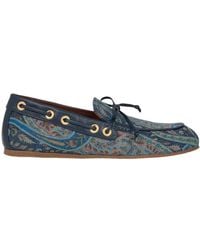 Etro - Denim Boat Loafers With Leafy Paisley Motif - Lyst