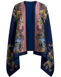 Etro - Wool Cape With Placed Floral Paisley Print - Lyst