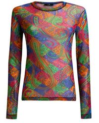 Etro - Stretch Tulle Top With Geometric Paisley Motif - Lyst