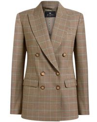 Etro - Double-Breasted Stretch Wool Jacket With Prince Of Wales Motif - Lyst