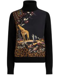 Etro - Wool-Blend Turtleneck Sweater With Placed Animal And Paisley Print - Lyst