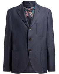 Etro - Single-Breasted Linen Jacket With Chevron Motif - Lyst