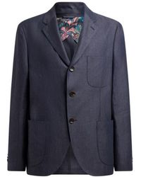 Etro - Single-Breasted Linen Jacket With Chevron Motif - Lyst