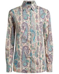 Etro - Stretch Cotton Shirt With Leafy Paisley Motif - Lyst