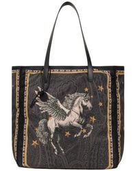 Etro - Nylon Tote Bag With Pegaso Print And Arnica Motif - Lyst