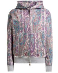 Etro - Cotton Hooded Sweatshirt With Paisley Foliage Motif - Lyst