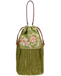 Etro - Small Linen-Blend Kalispera Bag With Embroidery And Fringes - Lyst