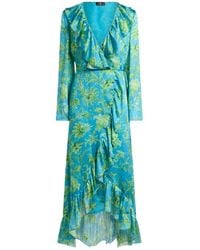 Etro - Peau D'Ange Silk Long Wrap Dress With Floral Motif - Lyst