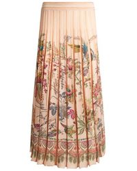 Etro - Pleated Cotton-Blend Midi Skirt With Placed Flora And Fauna Print - Lyst