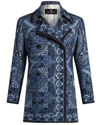 Etro - Double-Breasted Pea Coat With Silk Scarf Motif - Lyst