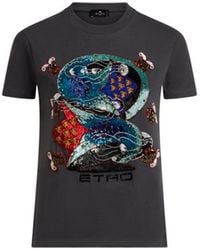 Etro - Cotton T-Shirt With Sequin Embroidery - Lyst