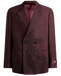 Etro - Double-Breasted Jacket With Placed Motif - Lyst