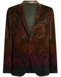 Etro - Single-Breasted Cotton Corduroy Jacket With Placed Degradé Paisley Print - Lyst