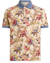 Etro - Cotton Pique Polo Shirt With Plain-Colour Details And Floral Motif - Lyst