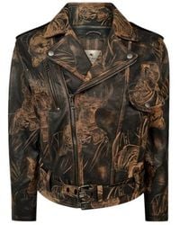 Etro - Leather Biker Jacket With Animal Motif - Lyst
