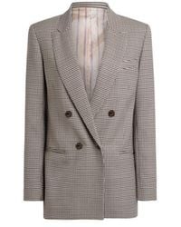 Etro - Double-Breasted Stretch Wool Jacket With Gingham Motif - Lyst
