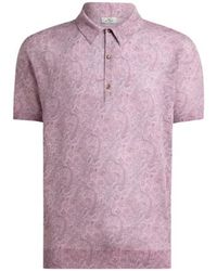 Etro - Linen-Blend Polo Shirt With Floral Motif - Lyst