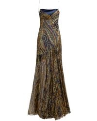 Etro - Long Silk Dress With Draping And Paisley Motif - Lyst