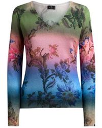 Etro - V-Neck Sweater With Degradé Floral Motif - Lyst