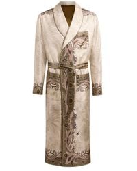 Etro - Silk Twill Robe Coat With Placed Pegaso Print And Paisley - Lyst
