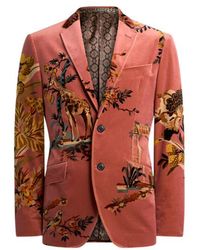 Etro - Single-Breasted Cotton Velvet Jacket With Placed Flower And Animal Print - Lyst