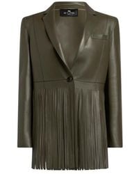 Etro - Single-Breasted Leather Jacket With Fringing - Lyst
