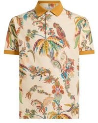 Etro - Cotton Pique Polo Shirt With Parrot And Palm Tree Motif - Lyst