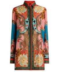 Etro - Long Cotton And Silk Shirt With Placed Print - Lyst