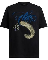 Etro - Cotton T-Shirt With Logo Embroidery And Feather Print - Lyst