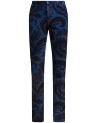 Etro - Straight-Leg Ribbed Velvet Trousers With Foliage Motif - Lyst