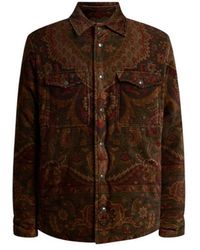 Etro - Padded Cotton Corduroy Shacket With Placed Floral Medallion Print - Lyst