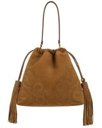 Etro - Medium Suede Kalispera Bag With Patch And Tassels - Lyst