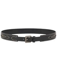 Etro - Leather Belt With Cut-Outs And Topstitching - Lyst
