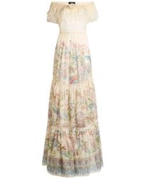 Etro - Long Silk Dress With Placed Flora And Fauna Print - Lyst
