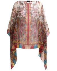 Etro - Silk Poncho Top With Paisley Foliage Motif - Lyst