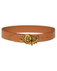 Etro - Leather Belt With Floral Buckle - Lyst