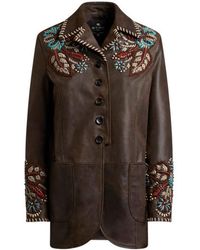 Etro - Leather Jacket With Threading - Lyst