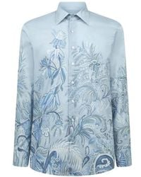 Etro - Cotton Shirt With Placed Floral Print - Lyst