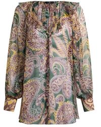 Etro - Hemdbluse Aus Seide Mit Rüsche Und Paisley-Motiv, Damen, Größe - Lyst