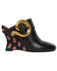 Etro - Leather Mules With Wedge And Paisley Buckle - Lyst
