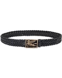 Etro - Woven Leather Belt With Pegaso Buckle - Lyst