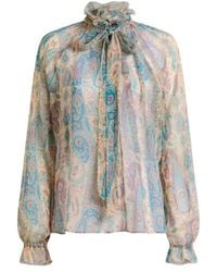 Etro - Silk Crepon Blouse With Silk Scarf And Paisley Foliage Motif - Lyst