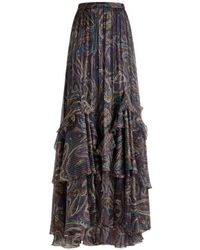 Etro - Silk Maxi Skirt With Paisley Foliage Motif - Lyst