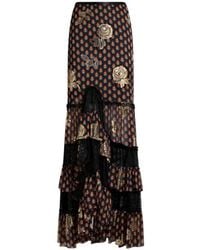 Etro - Silk And Lace Maxi Skirt With Fil Coupé Roses And Tie-Inspired Motif - Lyst