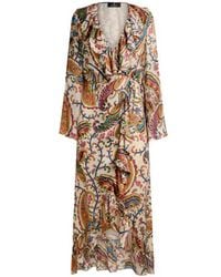 Etro - Peau D'Ange Silk Long Wrap Dress With Floral Paisley Motif - Lyst