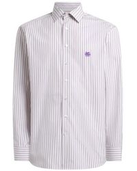 Etro - Striped Cotton Shirt With Pegaso Logo - Lyst